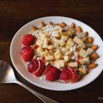 overnight oats with strawberry, apples and almonds